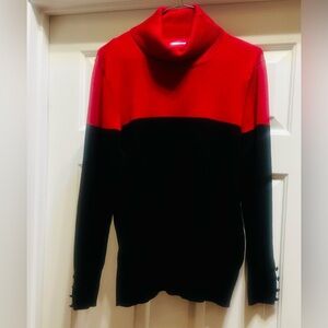 Chic Red and Black Cowl Neck Sweater by Retrelogy.  Size Large .
